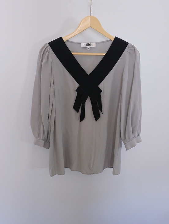 Tibi Tops - Tibi 100% Silk Grey Blouse With Black Detail